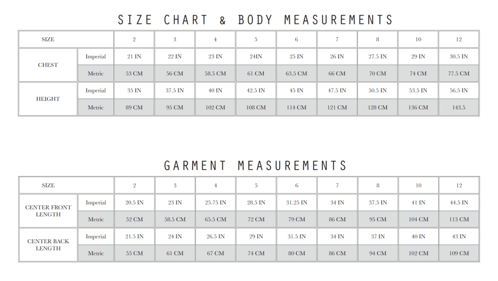 Cascade Maxi Size Chart