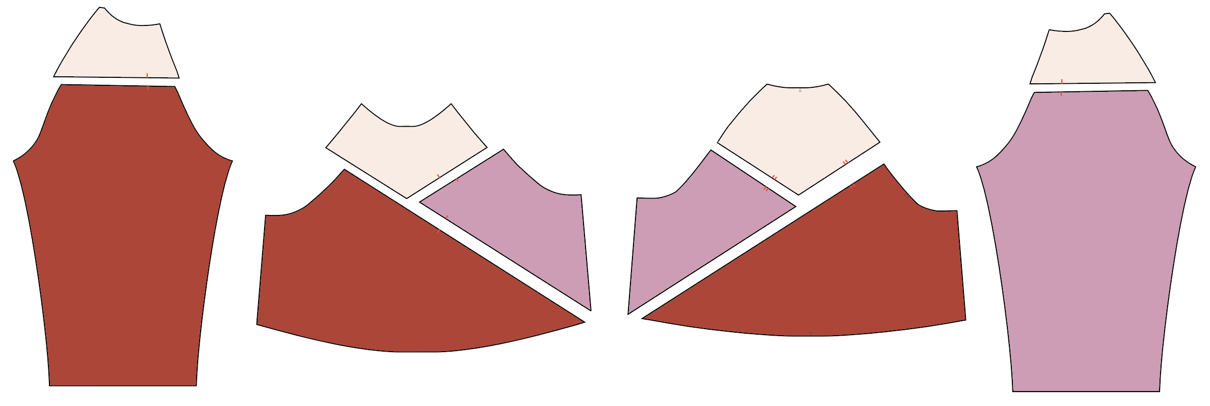 illustration shows cut color-blocked pattern pieces