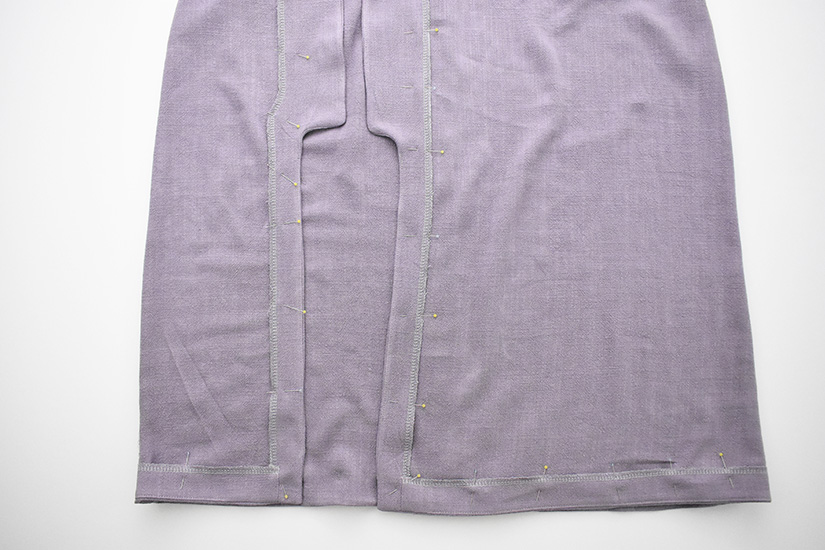 The inside of the Evelyn skirt view A is shown with the facings pinned. 
