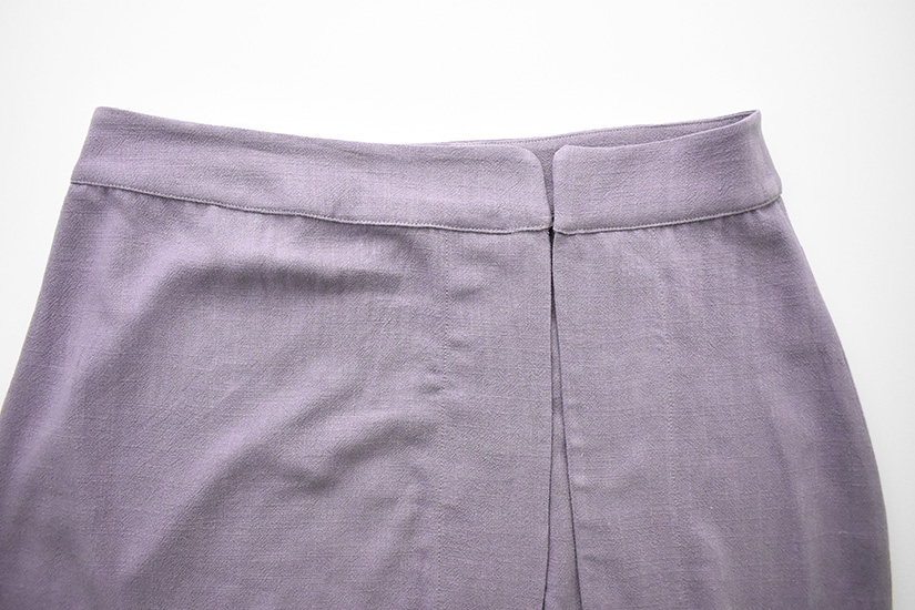 The waistband of the Evelyn skirt is shown pressed and topstitched. 
