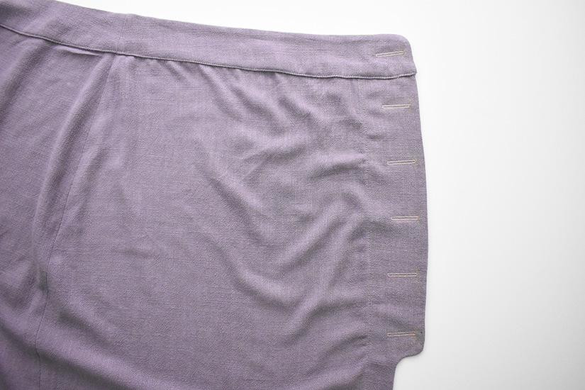 Buttonholes are shown sewn on the front of the Evelyn Skirt. 