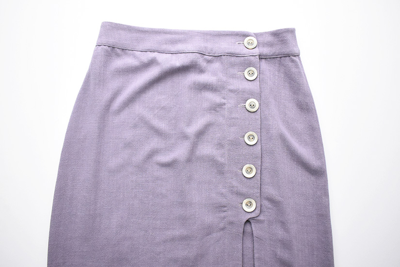 Buttons are shown attached to the front of the Evelyn Skirt