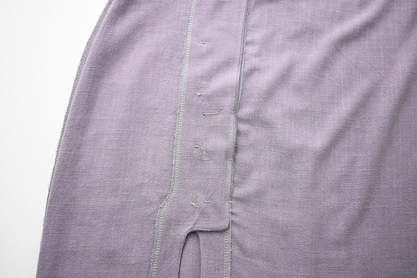 The bottom of the Evelyn button plackets are sewn together. 