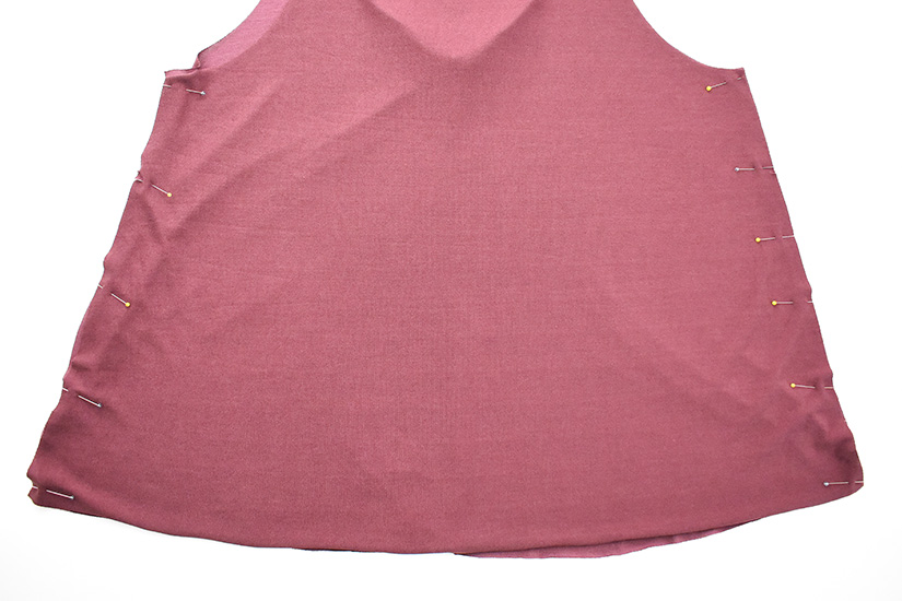 The Pony Tank front and back bodice pieces are shown pinned at the sides. 
