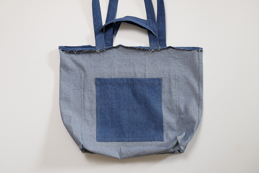 The nearly finished Sun Tote is shown inside out with the top pressed to inside. 