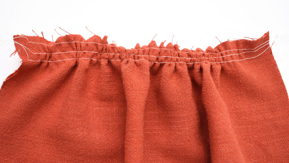 Gathered fabric store trim