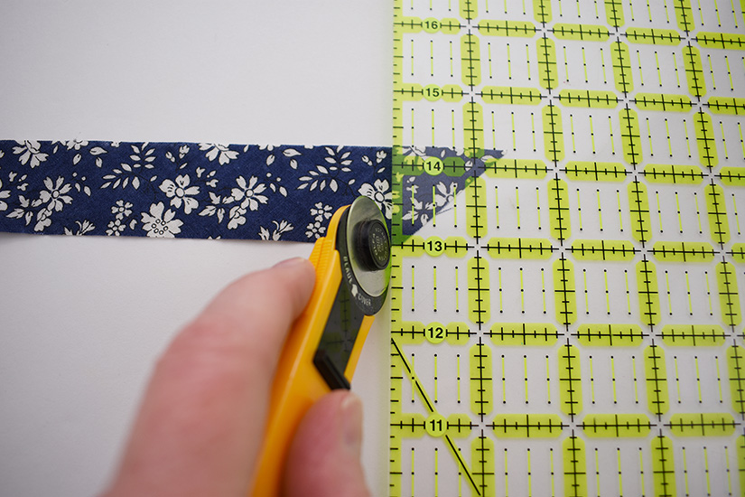A ruler cuts bias binding