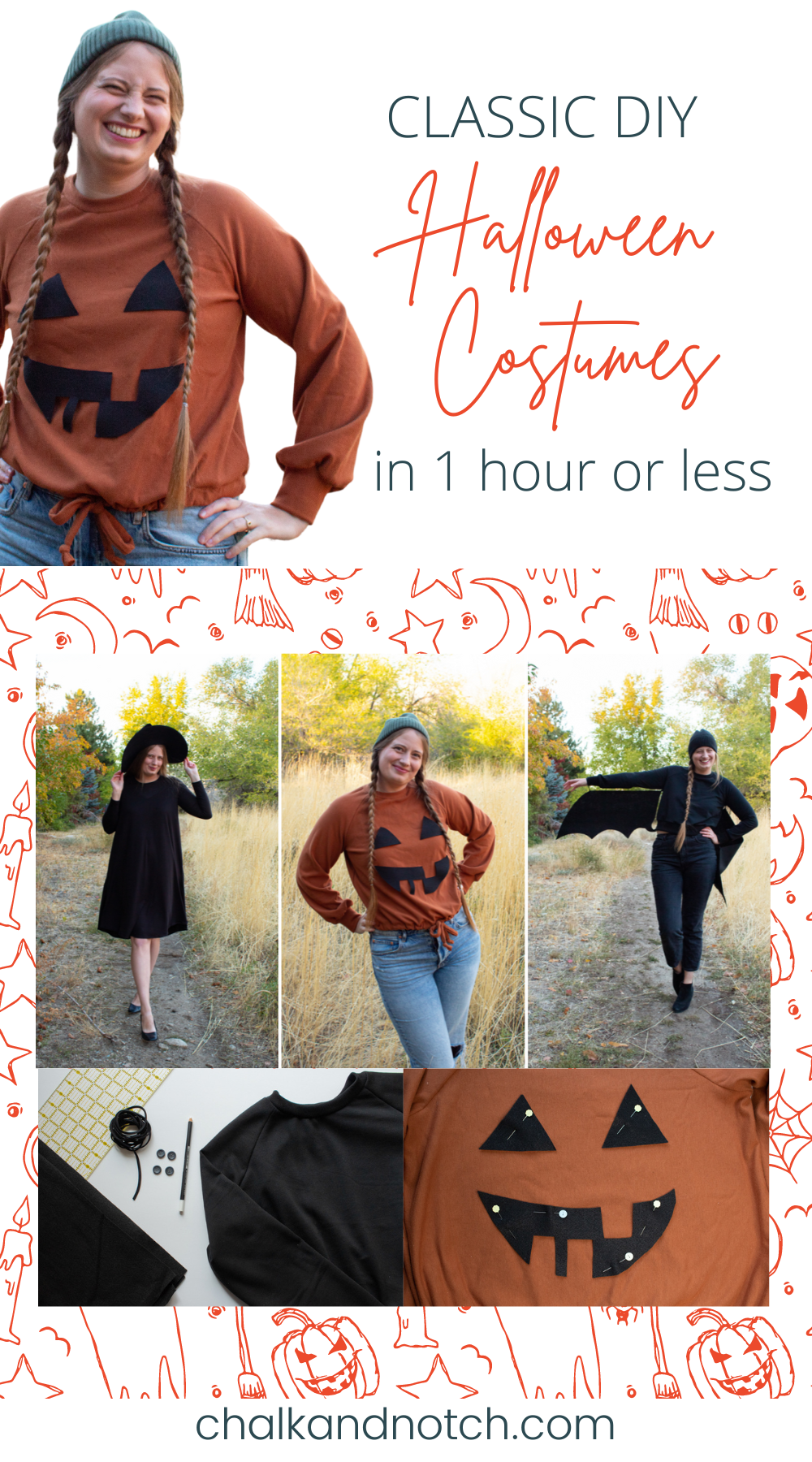 Last minute DIY witch, pumpkin, and bat Halloween costumes you can create in less than an hour