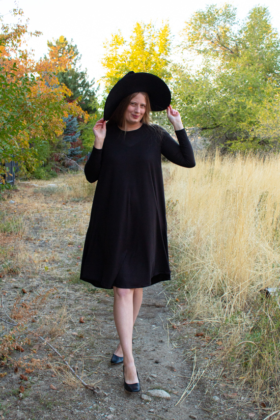 Nicole Stands in a DIY Witch Halloween Costume.